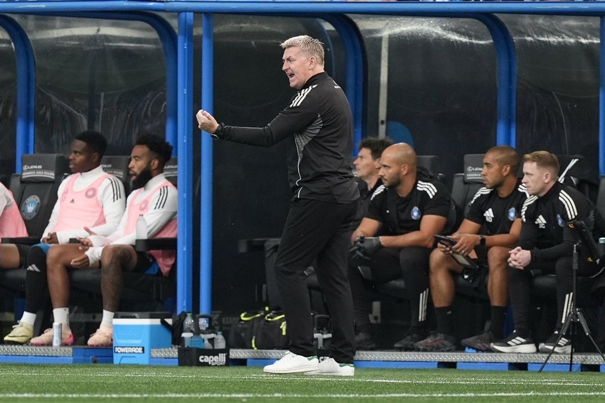 Aug 3, 2025; Charlotte, NC, USA; Charlotte FC head coach Dean Smith during the first half against Chivas de Guadalajara at Bank of America Stadium. Mandatory Credit: Jim Dedmon-Imagn Images