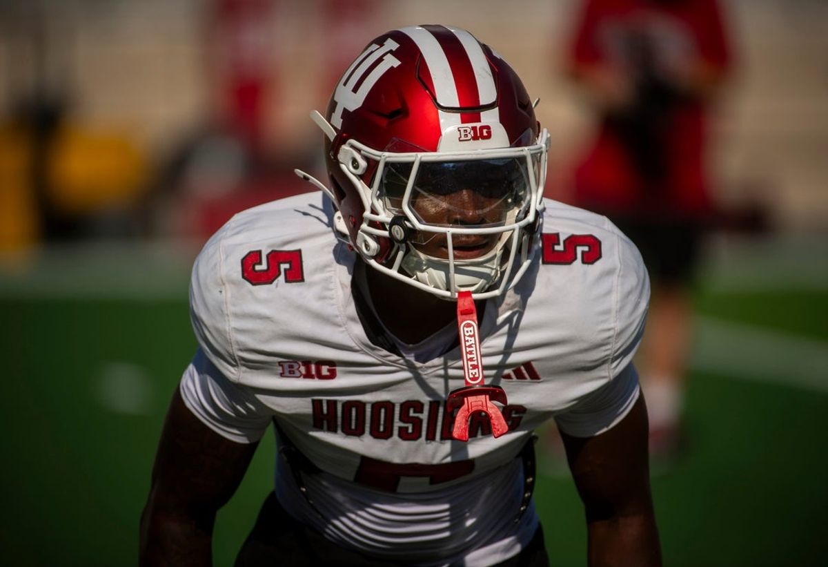 Indiana's D'Angelo Ponds (5) at Indiana University football practice on Tuesday, Aug. 5, 2025.