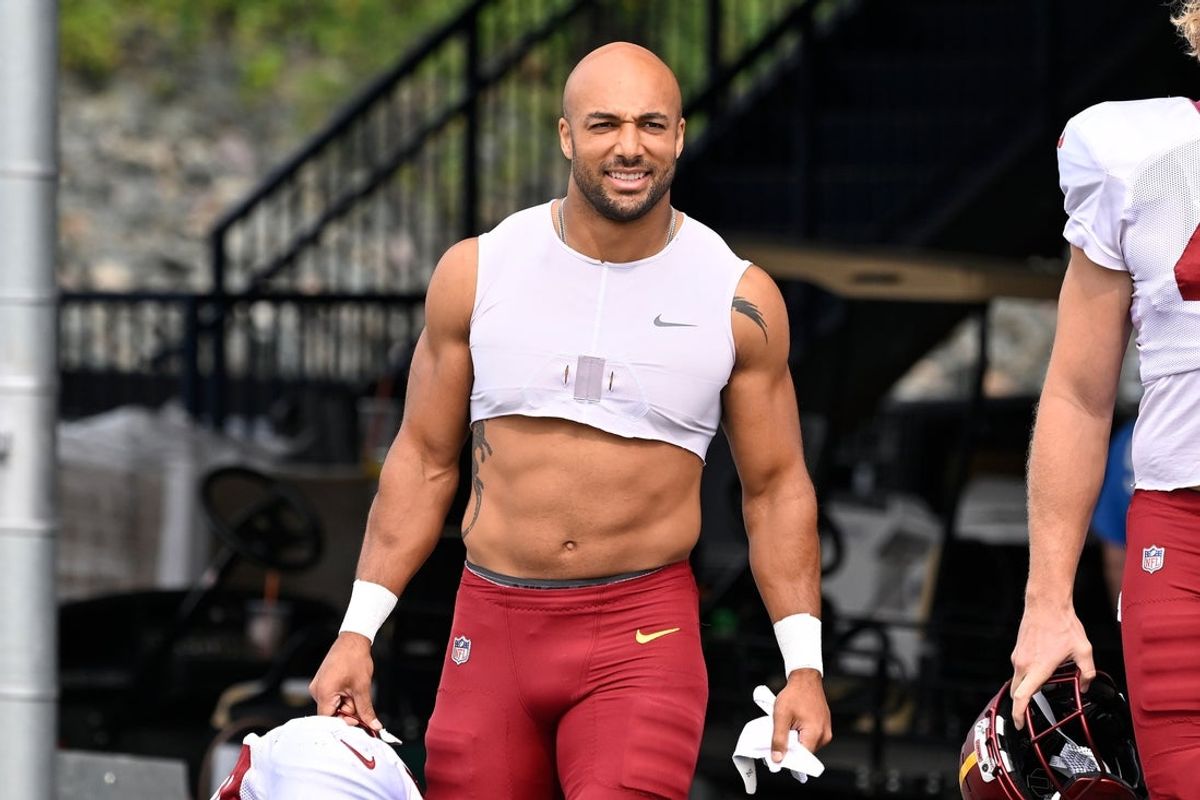 Aug 6, 2025; Foxborough, MA, USA; Washington Commanders running back Austin Ekeler (30) arrives at training camp at Gillette Stadium. Mandatory Credit: Eric Canha-Imagn Images