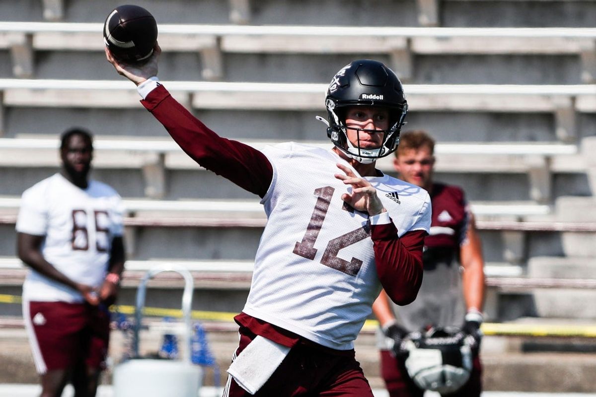 Missouri State quarterback Jacob Clark starts to throw a pass during the Bears' football practice on Friday, Aug. 8, 2025, at Plaster Stadium.