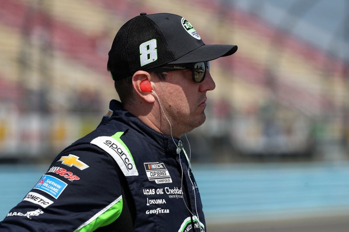 Aug 9, 2025; Watkins Glen, New York, USA; NASCAR Cup Series driver Kyle Busch looks on from pit road during practice and qualifying for the Go Bowling at The Glen at Watkins Glen International. Mandatory Credit: Matthew O'Haren-Imagn Images