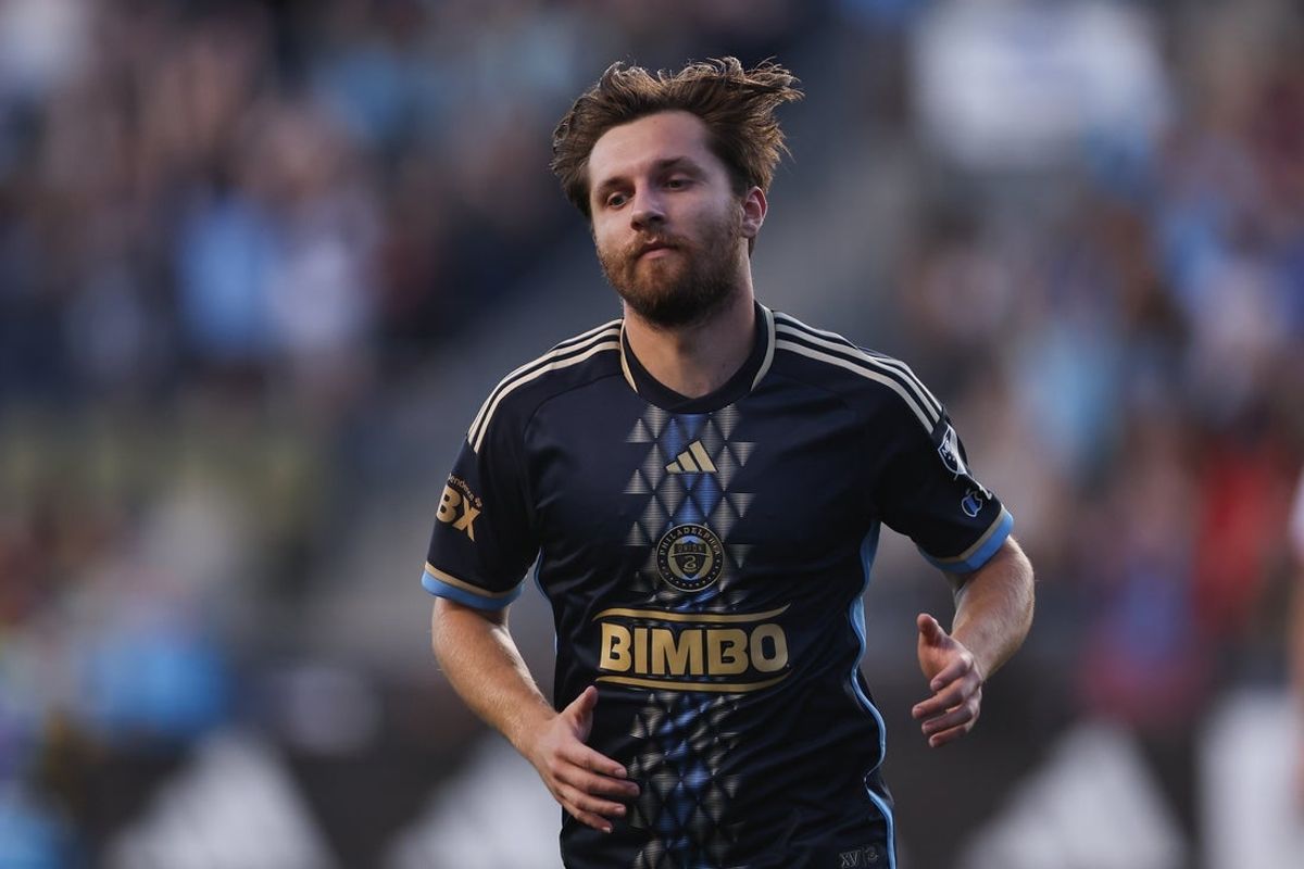 Aug 9, 2025; Chester, Pennsylvania, USA; Philadelphia Union midfielder Indiana Vassilev (19) reacts after scoring against Toronto FC during the first half at Subaru Park. Mandatory Credit: Bill Streicher-Imagn Images