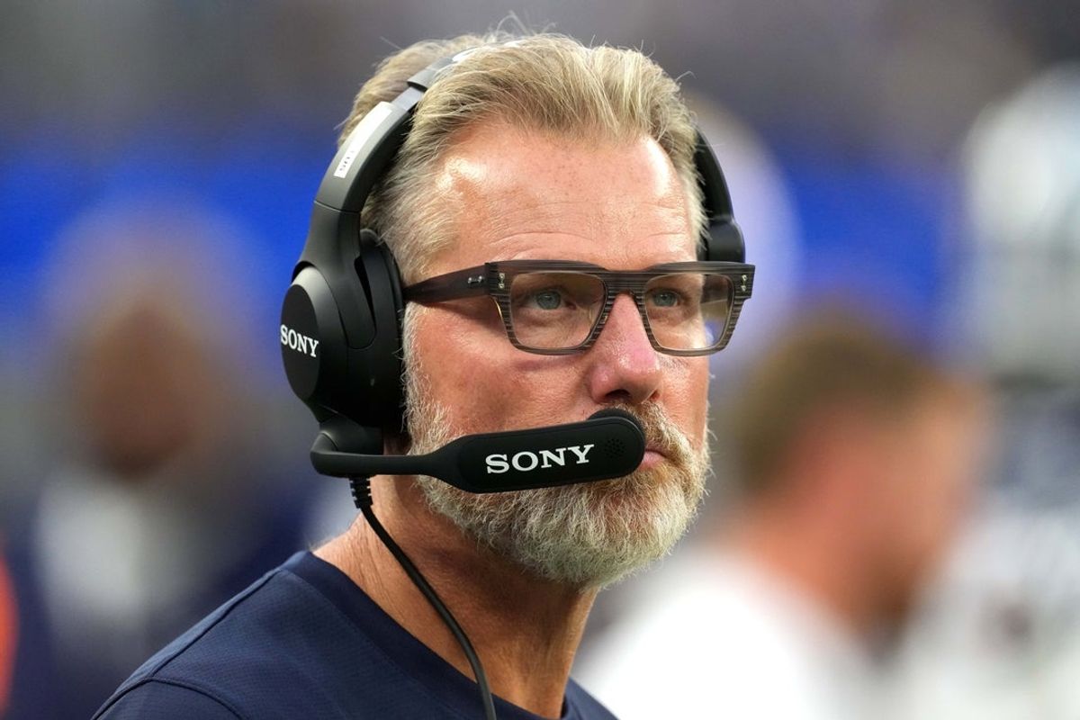 Aug 9, 2025; Inglewood, California, USA; Dallas Cowboys defensive coordinator Matt Eberflus watches from the sidelines against the Los Angeles Rams in the second half at SoFi Stadium. Mandatory Credit: Kirby Lee-Imagn Images