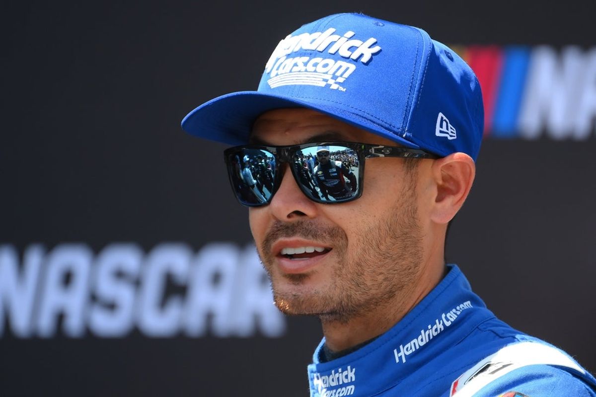 Aug 10, 2025; Watkins Glen, New York, USA; NASCAR Cup Series driver Kyle Larson (5) looks on prior to the Go Bowling at The Glen at Watkins Glen International. Mandatory Credit: Rich Barnes-Imagn Images