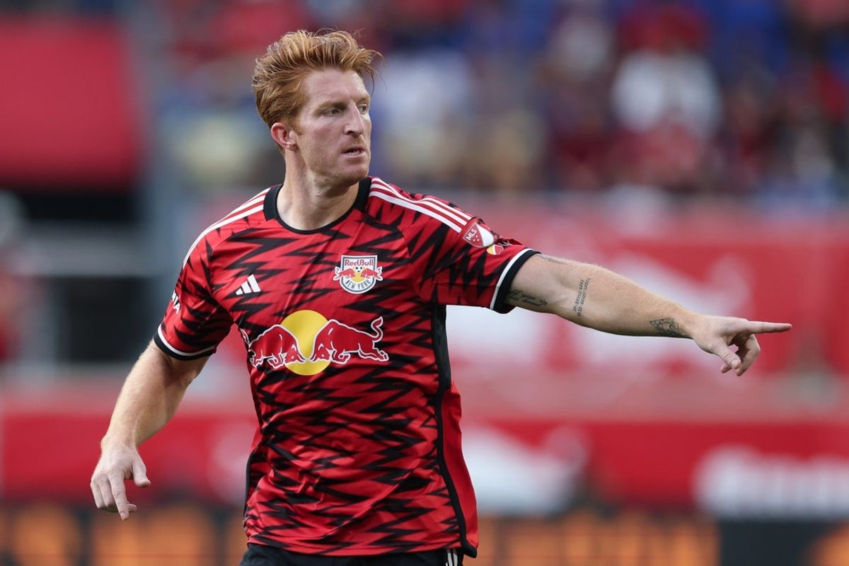 Aug 10, 2025; Harrison, New Jersey, USA; New York Red Bulls defender Tim Parker (26) reacts during the second half against Real Salt Lake at Sports Illustrated Stadium. Mandatory Credit: Vincent Carchietta-Imagn Images