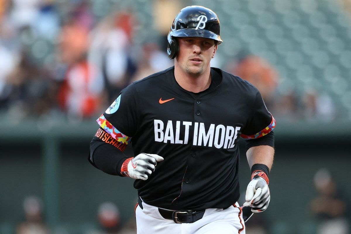 Aug 8, 2025; Baltimore, Maryland, USA; Baltimore Orioles catcher Adley Rutschman (35) rounds the bases after hitting a home run during the first inning against the Athletics at Oriole Park at Camden Yards. Mandatory Credit: Daniel Kucin Jr.-Imagn Images