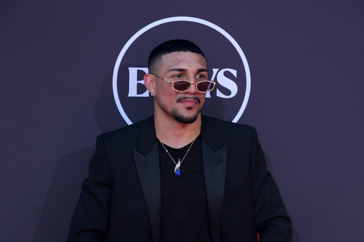 Jul 16, 2025; Hollywood, CA, USA; Teofimo Lopez poses on the ESPYs red carpet at the Dolby Theatre. Mandatory Credit: Kirby Lee-Imagn Images