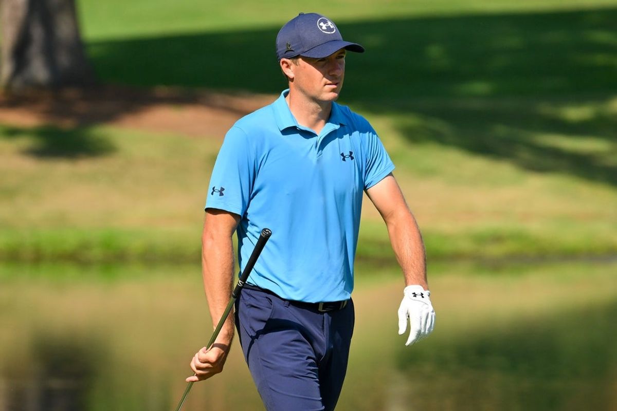 Aug 7, 2025; Memphis, Tennessee, USA; Jordan Spieth during the fist round of the FedEx St. Jude Championship golf tournament. Mandatory Credit: Steve Roberts-Imagn Images