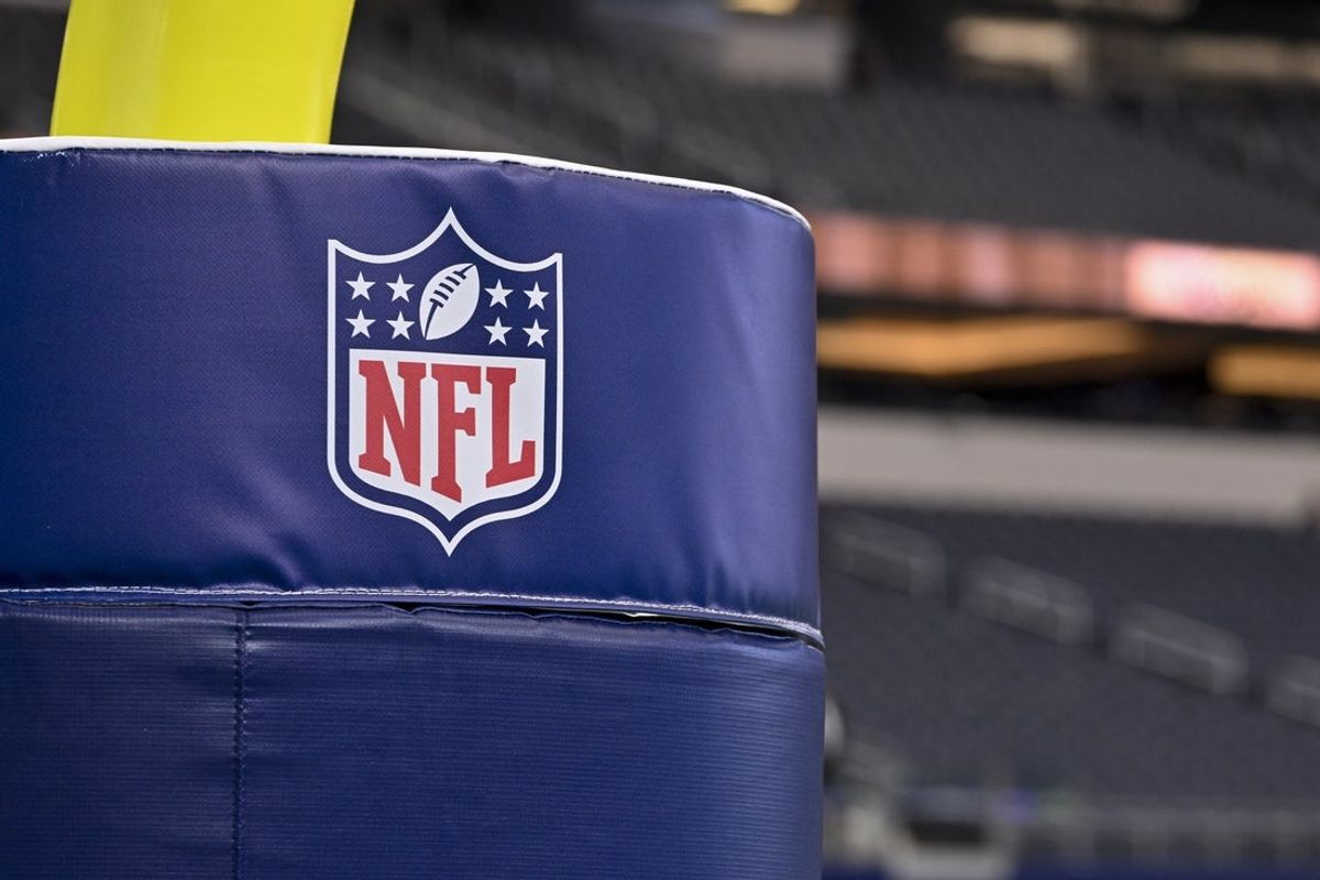 Aug 16, 2025; Arlington, Texas, USA; A view of the NFL logo on the goalpost pads before the game between the Dallas Cowboys and the Baltimore Ravens at AT&T Stadium. Mandatory Credit: Jerome Miron-Imagn Images