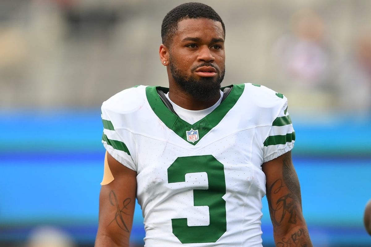 Aug 16, 2025; East Rutherford, New Jersey, USA; New York Jets wide receiver Xavier Gipson (3) looks on prior to the game against the New York Giants at MetLife Stadium. Mandatory Credit: Rich Barnes-Imagn Images