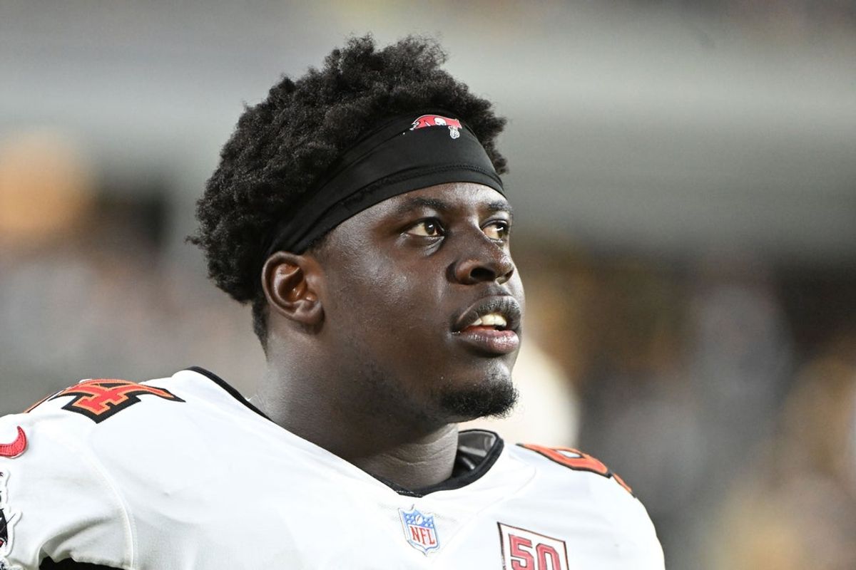 Aug 16, 2025; Pittsburgh, Pennsylvania, USA; Tampa Bay Buccaneers defensive tackle Calijah Kancey (94) watches the action against the  Pittsburgh Steelers during the second half at Acrisure Stadium. Mandatory Credit: Barry Reeger-Imagn Images
