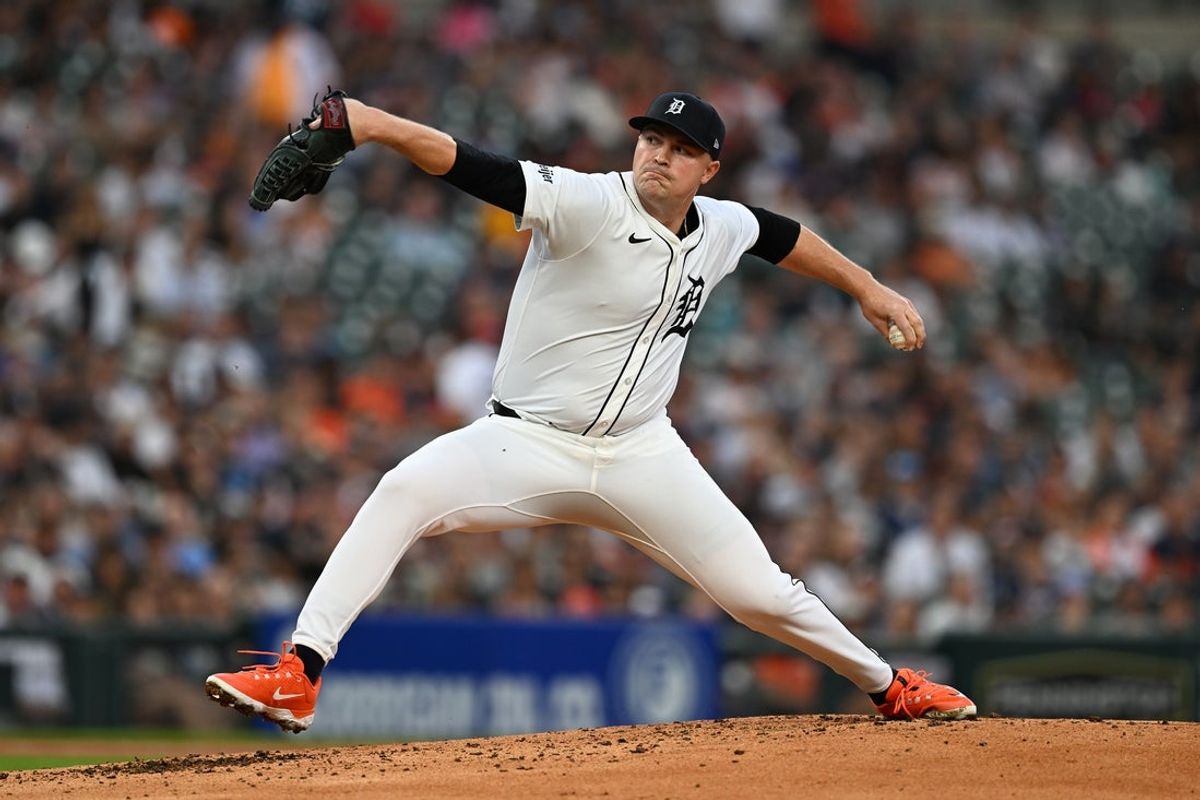 Aug 19, 2025; Detroit, Michigan, USA;  Detroit Tigers starting pitcher Tarik Skubal (29) throws a pitch against the Houston Astros in the second inning at Comerica Park. Mandatory Credit: Lon Horwedel-Imagn Images