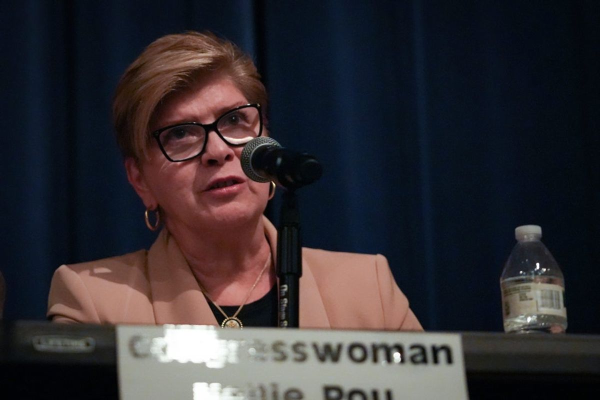 Congresswomen Nellie Pou speaks during a North Haledon Borough Council meeting at Eastern Christian High School, Aug 20, 2025, North Haledon, NJ, USA.