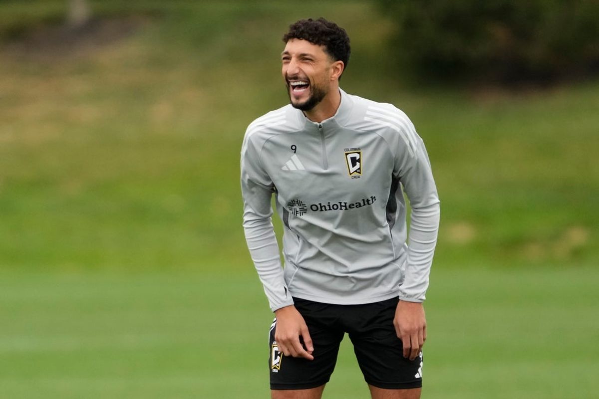 Newly-signed Columbus Crew forward Wessam Abou Ali laughs during training at the OhioHealth Performance Center on Aug. 21, 2025.