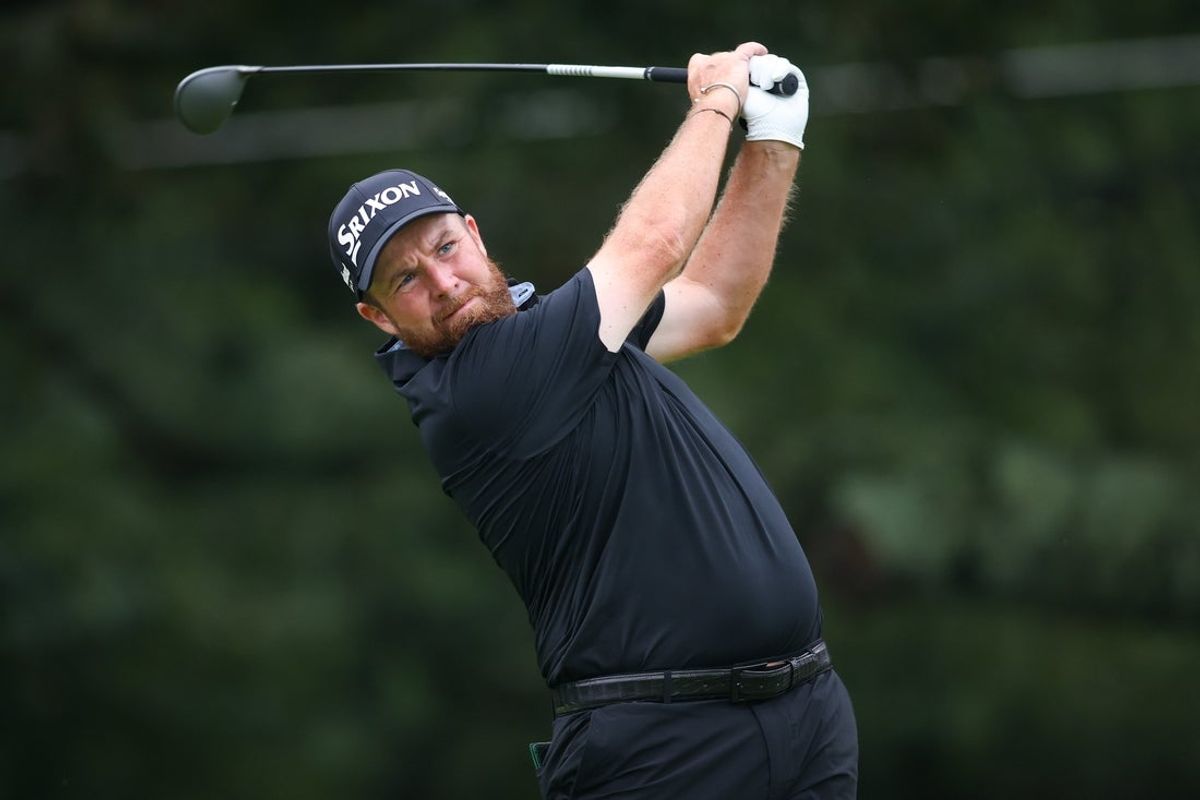 Aug 22, 2025; Atlanta, Georgia, USA; Shane Lowry plays his shot from the third tee during the second round of the TOUR Championship golf tournament. Mandatory Credit: Brett Davis-Imagn Images