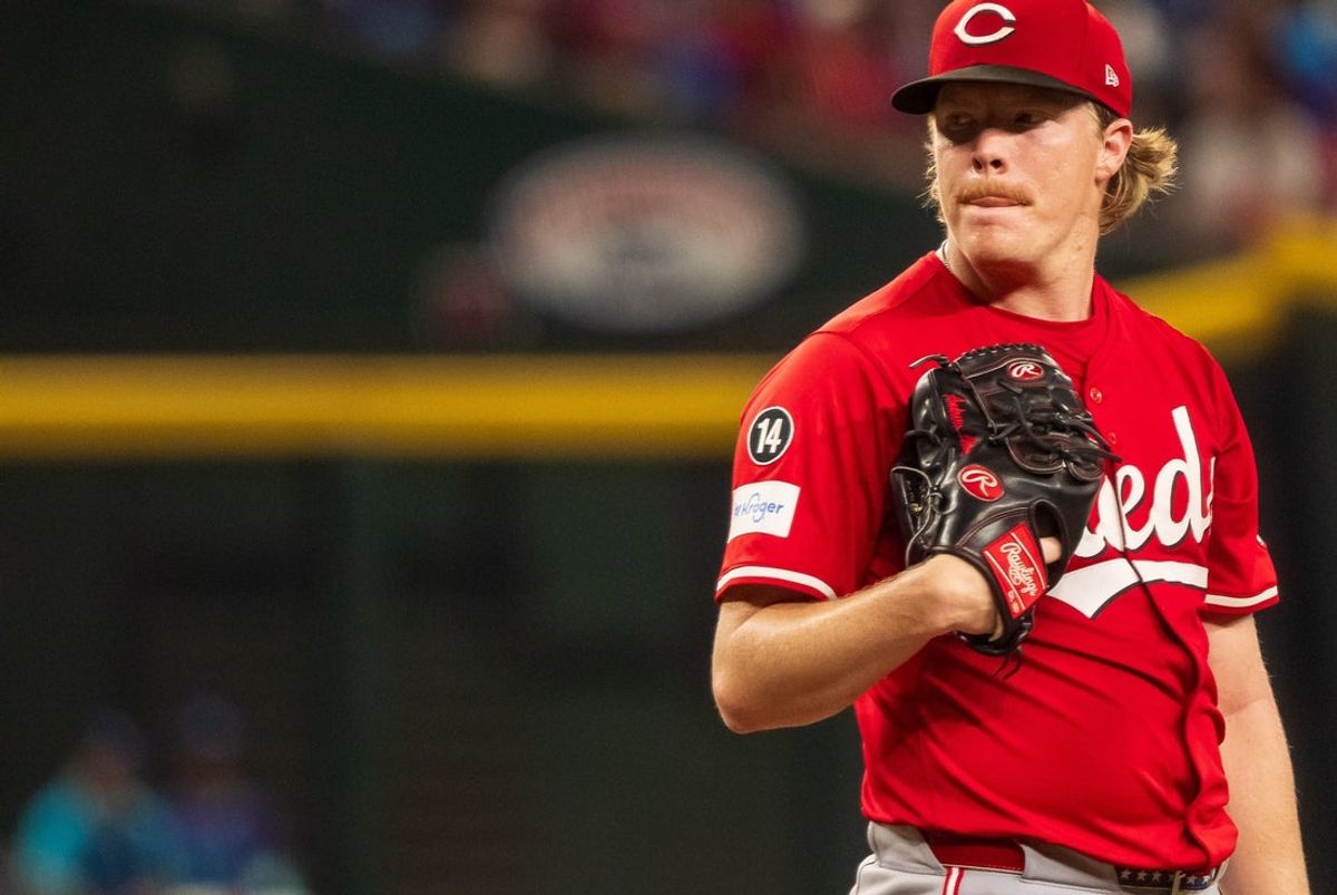 Aug 23, 2025; Phoenix, Arizona, USA; Cincinnati Reds pitcher Andrew Abbott (41) on the mound pitching in the third inning against the Arizona Diamondbacks at Chase Field. Mandatory Credit: Allan Henry-Imagn Images
