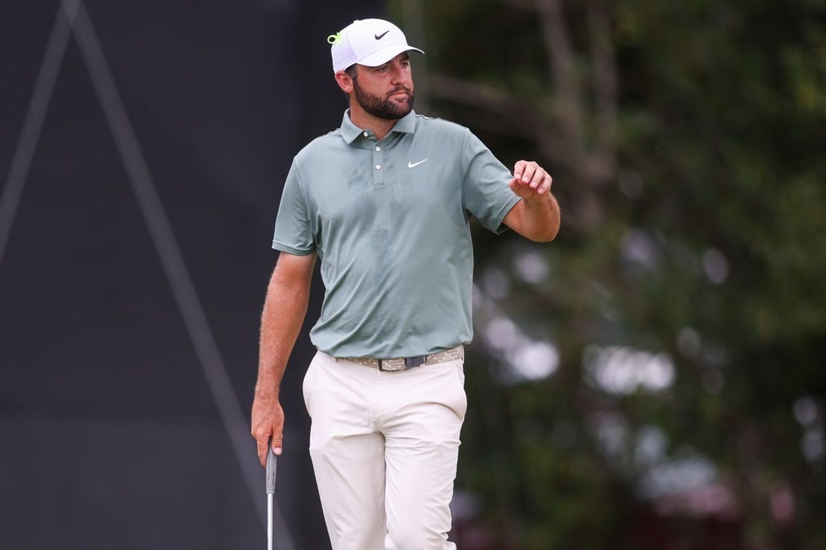 Aug 24, 2025; Atlanta, Georgia, USA; Scottie Scheffler on the second green during the final round of the TOUR Championship golf tournament. Mandatory Credit: Brett Davis-Imagn Images