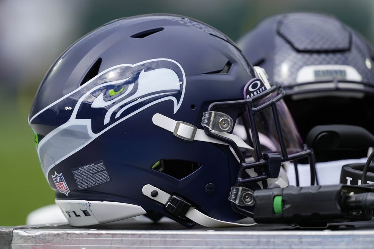 Aug 23, 2025; Green Bay, Wisconsin, USA;  General view of a Seattle Seahawks helmet prior to the game against the Green Bay Packers at Lambeau Field. Mandatory Credit: Jeff Hanisch-Imagn Images