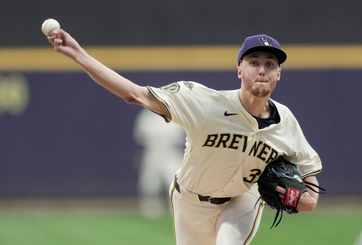 Milwaukee Brewers pitcher Jacob Misiorowski (32) throws during the first inning of their game against the Arizona Diamondbacks Tuesday, August 26, 2025 at American Family Field in Milwaukee, Wisconsin.