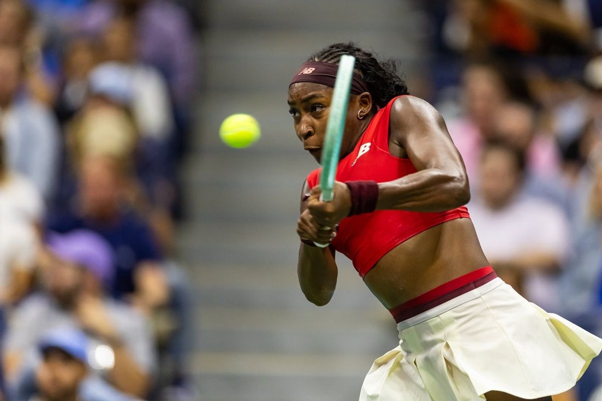 Aug 26, 2025; Flushing, NY, USA; Coco Gauff of the United States in action against Ajla Tomljanovic of Australia in the first round of the women’s singles at the US Open at Arthur Ashe Stadium in Billie Jean King National Tennis Centre. Mandatory Credit: Mike Frey-Imagn Images