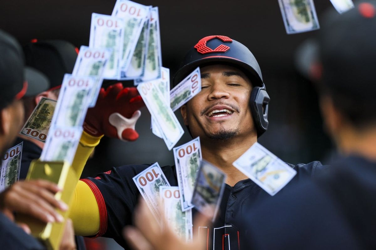 Aug 29, 2025; Cincinnati, Ohio, USA; Cincinnati Reds outfielder Noelvi Marte (16) reacts with teammates after hitting a solo home run in the first inning against the St. Louis Cardinals at Great American Ball Park. Mandatory Credit: Katie Stratman-Imagn Images