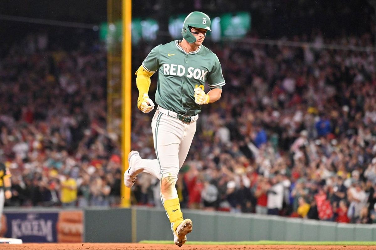 Aug 29, 2025; Boston, Massachusetts, USA; Boston Red Sox right fielder Roman Anthony (19) rounds the bases after hitting a home run against the Pittsburgh Pirates during the fifth inning at Fenway Park. Mandatory Credit: Eric Canha-Imagn Images