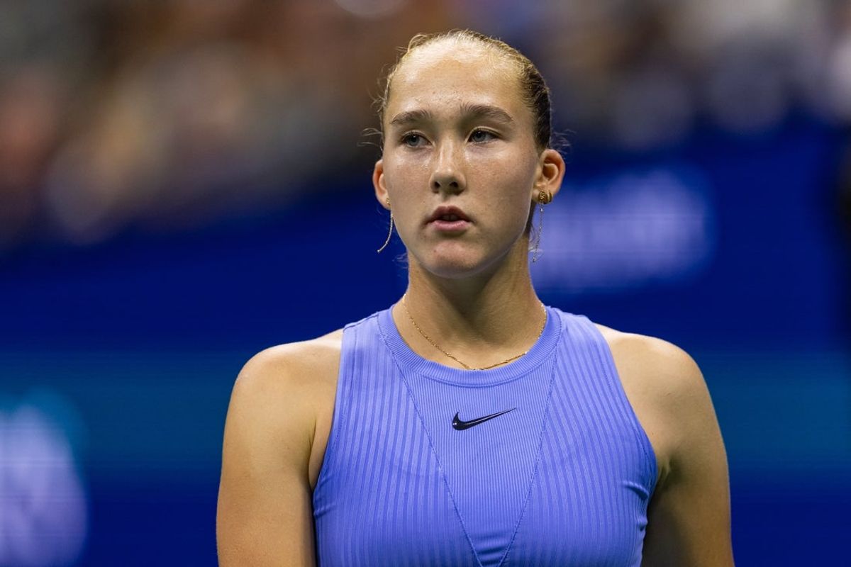 Aug 29, 2025; Flushing, NY, USA; Mirra Andreeva of Russia in action against Taylor Townsend of the United States in the third round of the women’s singles at the US Open at Arthur Ashe Stadium in Billie Jean King National Tennis Center. Mandatory Credit: Mike Frey-Imagn Images
