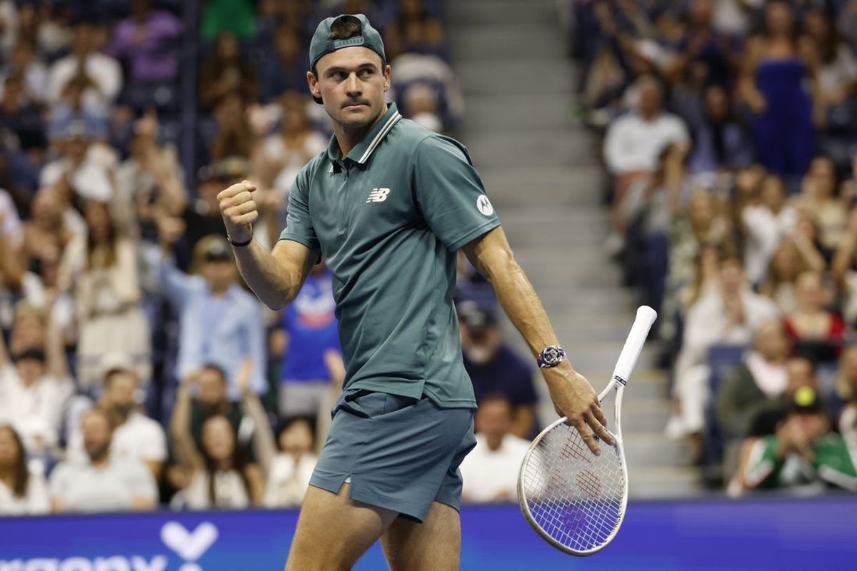 Aug 30, 2025; Flushing, NY, USA; Tommy Paul (USA) reacts after winning a second set tiebreaker against Alexander Bublik (KAZ) (not pictured) on day seven of the 2025 US Open tennis championships at Billie Jean King National Tennis Center. Mandatory Credit: Geoff Burke-Imagn Images