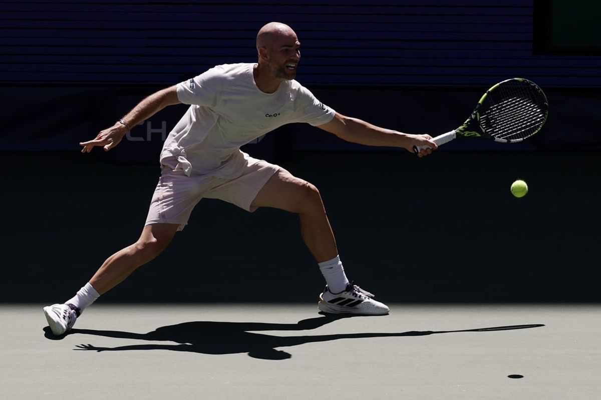 Aug 31, 2025; Flushing, NY, USA; Adrian Mannarino (FRA) reaches for a forehand against Jiri Lehecka (CZE) (not pictured) on day eight of the 2025 US Open tennis championships at Billie Jean King National Tennis Center. Mandatory Credit: Geoff Burke-Imagn Images