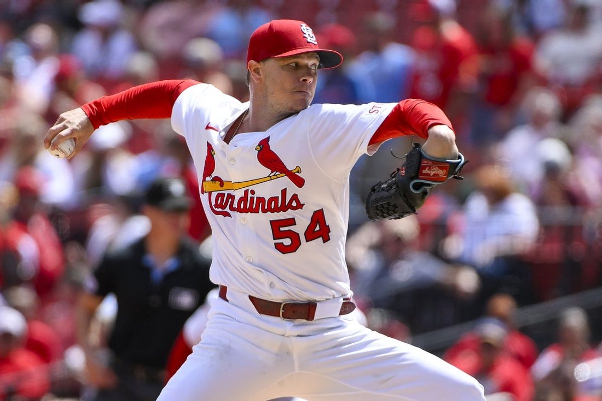 Sep 1, 2025; St. Louis, Missouri, USA;  St. Louis Cardinals starting pitcher Sonny Gray (54) pitches against the Athletics during the first inning at Busch Stadium. Mandatory Credit: Jeff Curry-Imagn Images