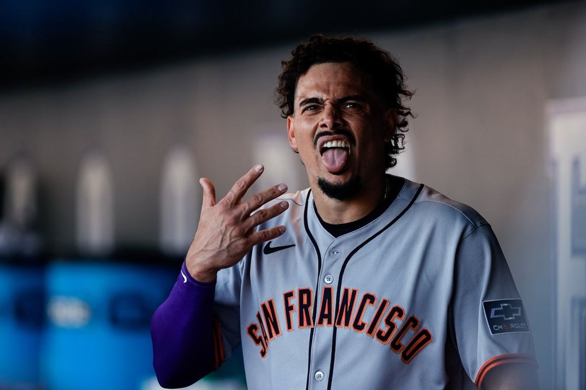 Sep 1, 2025; Denver, Colorado, USA; San Francisco Giants shortstop Willy Adames (2) reacts in the dugout on a two run home run in the seventh inning against the Colorado Rockies at Coors Field. Mandatory Credit: Isaiah J. Downing-Imagn Images