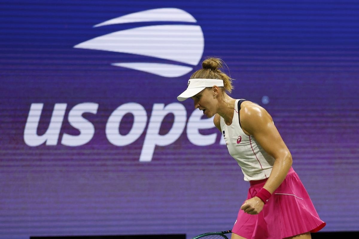 Sep 1, 2025; Flushing, NY, USA; Beatriz Haddad Maia (BRA) reacts after winning a game against against Amanda Anisimova (USA) (not pictured) on day nine of the 2025 US Open tennis championships at Billie Jean King National Tennis Center. Mandatory Credit: Geoff Burke-Imagn Images