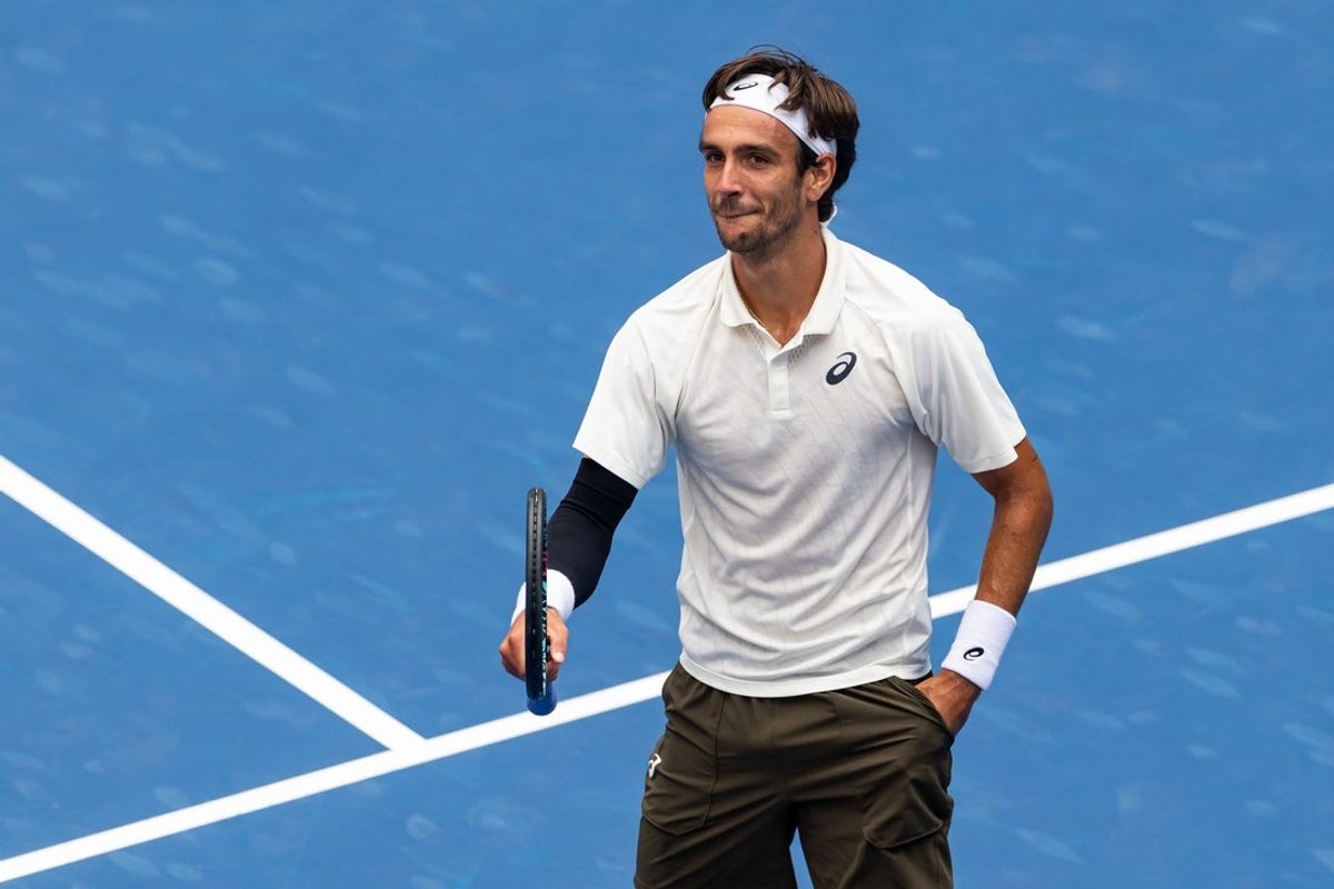 Sep 1, 2025; Flushing, NY, USA; Lorenzo Musetti of Italy celebrates his victory over Jaume Munar of Spain in the fourth round of the men’s singles at the US Open at Louis Armstrong Stadium in Billie Jean King National Tennis Center. Mandatory Credit: Mike Frey-Imagn Images