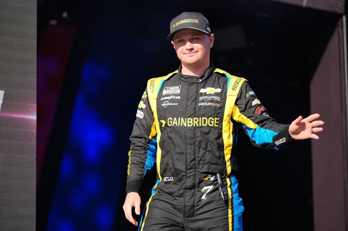 Aug 31, 2025; Darlington, South Carolina, USA; NASCAR Cup Series driver Justin Haley (7) during the Cookouts Southern 500 at Darlington Raceway. Mandatory Credit: Jim Dedmon-Imagn Images