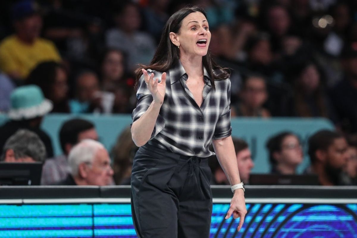 Aug 28, 2025; Brooklyn, New York, USA;  New York Liberty head coach Sandy Brondello at Barclays Center. Mandatory Credit: Wendell Cruz-Imagn Images