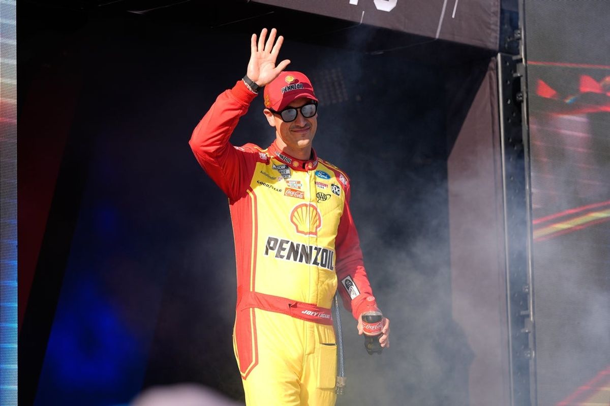 Aug 31, 2025; Darlington, South Carolina, USA; NASCAR Cup Series driver Joey Logano (22) during the Cookouts Southern 500 at Darlington Raceway. Mandatory Credit: Jim Dedmon-Imagn Images