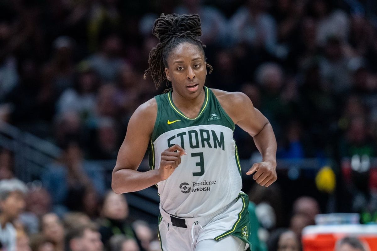 Aug 30, 2025; Seattle, Washington, USA; Seattle Storm forward Nneka Ogwumike (3) is pictured during a game against the Chicago Sky at Climate Pledge Arena. Mandatory Credit: Stephen Brashear-Imagn Images