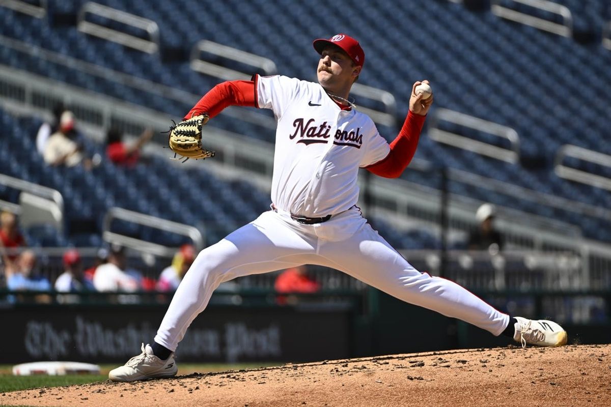 Sep 3, 2025; Washington, District of Columbia, USA; Washington Nationals starting pitcher Mitchell Parker (70) throws to the Miami Marlins during the third inning at Nationals Park. Mandatory Credit: Brad Mills-Imagn Images
