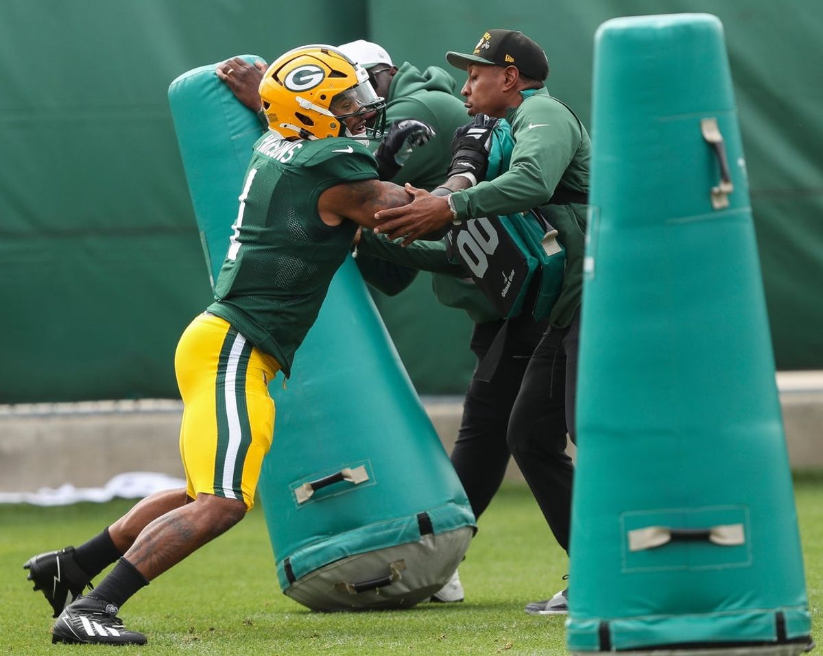 Green Bay Packers defensive end Micah Parsons (1) runs through a drill during practice on Wednesday, September 3, 2025, at Clarke Hinkle Field in Ashwaubenon, Wis. 
Tork Mason/USA TODAY NETWORK-Wisconsin