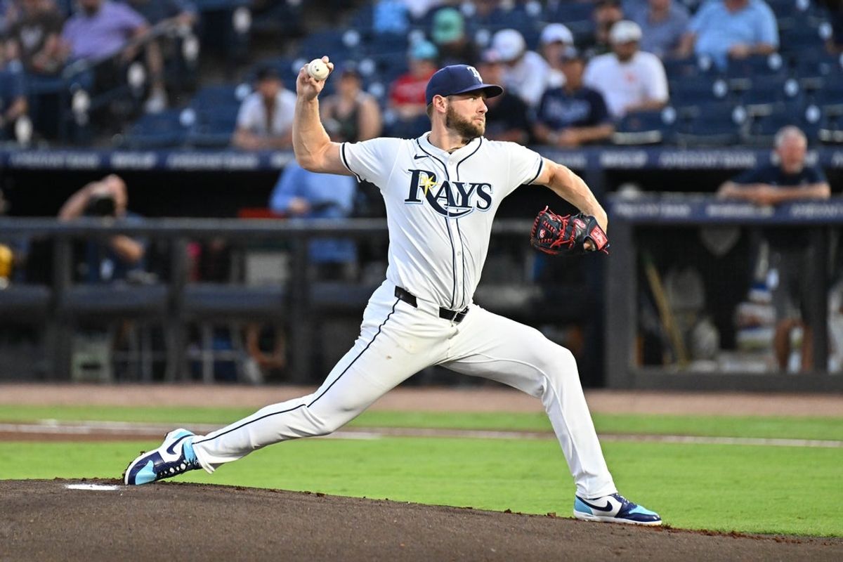 Sep 3, 2025; St. Petersburg, Florida, USA; Tampa Bay Rays starting pitcher Adrian Houser (37) throws a pitch in the first inning against the Seattle Mariners at George M. Steinbrenner Field. Mandatory Credit: Jonathan Dyer-Imagn Images