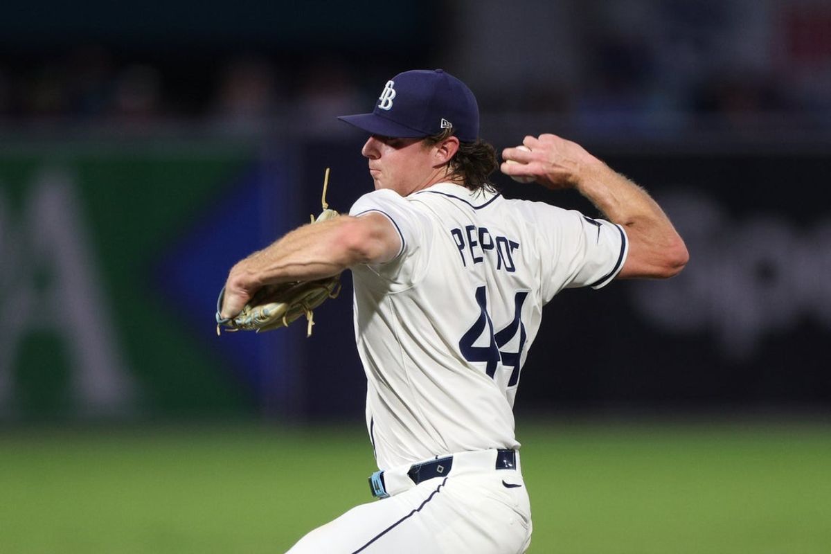 Sep 4, 2025; Tampa, Florida, USA; Tampa Bay Rays starting pitcher Ryan Pepiot (44) throws a pitch against the Cleveland Guardians in the second inning at George M. Steinbrenner Field. Mandatory Credit: Nathan Ray Seebeck-Imagn Images