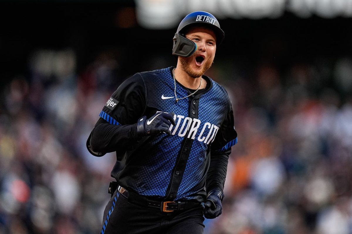 Detroit Tigers center fielder Parker Meadows (22) celebrate bating 2-run home run against Chicago White Sox during the third inning at Comerica Park in Detroit on Friday, September 5, 2025.