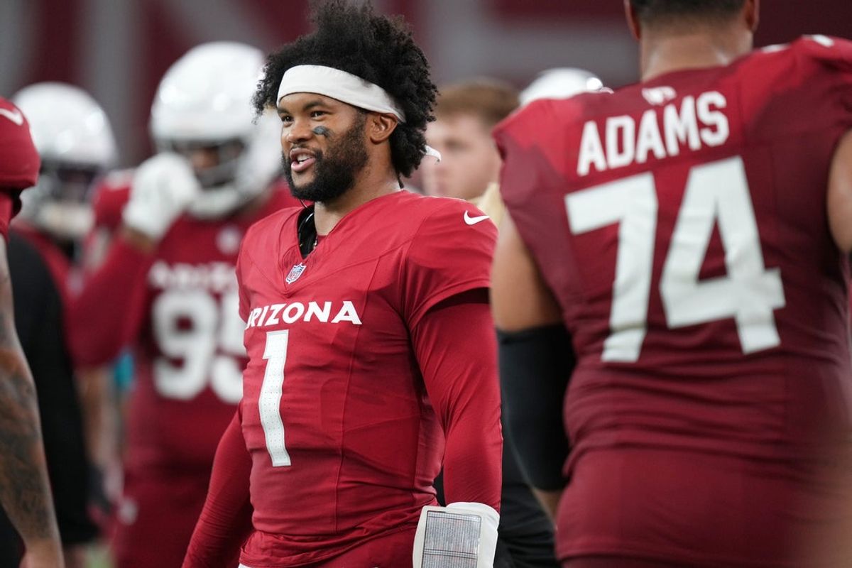 Arizona Cardinals quarterback Kyler Murray walks the sidelines as they play a preseason game against the Kansas City Chiefs at State Farm Stadium on Aug. 9, 2025.