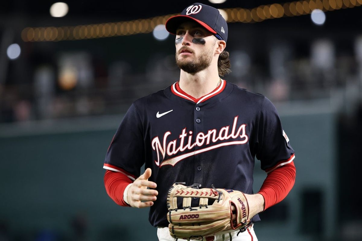 Sep 2, 2025; Washington, District of Columbia, USA; Washington Nationals outfielder Dylan Crews (3) looks on during the seventh inning against the Miami Marlins at Nationals Park. Mandatory Credit: Daniel Kucin Jr.-Imagn Images