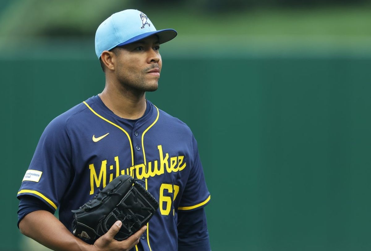 Sep 6, 2025; Pittsburgh, Pennsylvania, USA;  Milwaukee Brewers pitcher Jose Quintana (62) looks on before the game against the Pittsburgh Pirates at PNC Park. Mandatory Credit: Charles LeClaire-Imagn Images