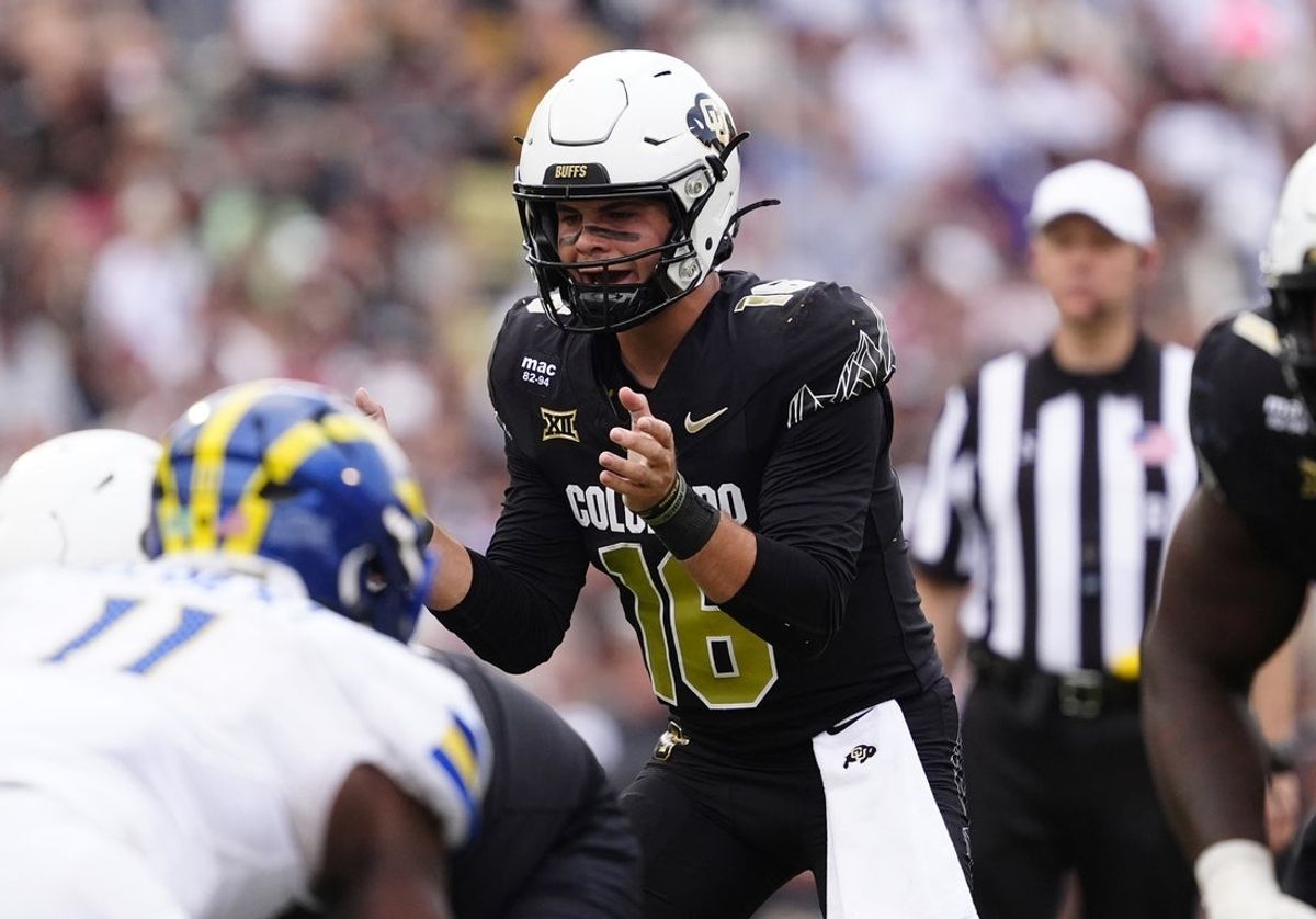Sep 6, 2025; Boulder, Colorado, USA; Colorado Buffaloes quarterback Ryan Staub (16) calls for the ball in the second half against the Delaware Fightin Blue Hens at Folsom Field. Mandatory Credit: Ron Chenoy-Imagn Images