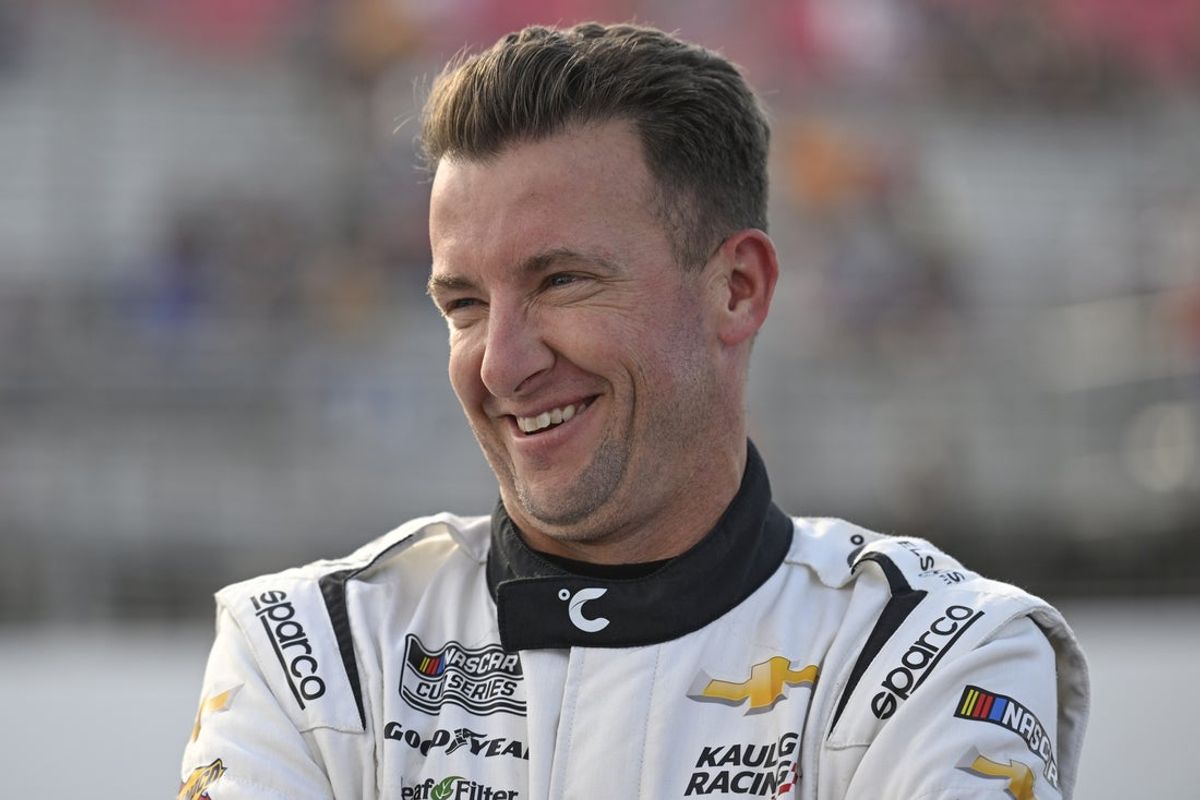 Sep 6, 2025; Madison, Illinois, USA; NASCAR Cup Series driver AJ Allmendinger (16) looks on during practice and qualifying for the Enjoy Illinois 300 at World Wide Technology Raceway. Mandatory Credit: Joe Puetz-Imagn Images