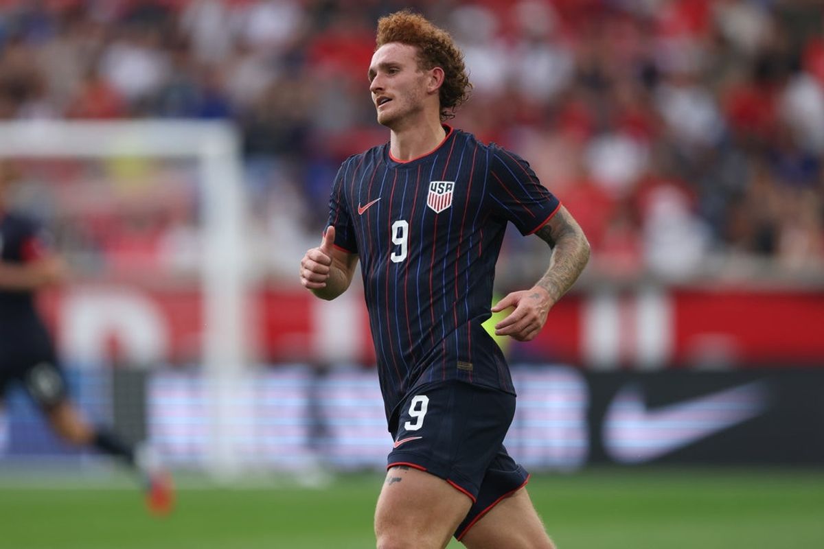 Sep 6, 2025; Harrison, New Jersey, USA; US Men's National Team forward Josh Sargent (9) in action against South Korea during the second half at Sports Illustrated Stadium. Mandatory Credit: Vincent Carchietta-Imagn Images