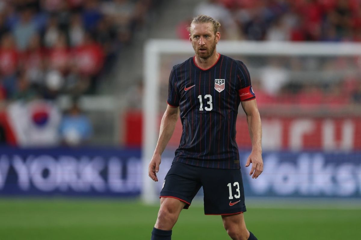 Sep 6, 2025; Harrison, New Jersey, USA; US Men's National Team defender Tim Ream (13) in action during the second half against South Korea at Sports Illustrated Stadium. Mandatory Credit: Vincent Carchietta-Imagn Images