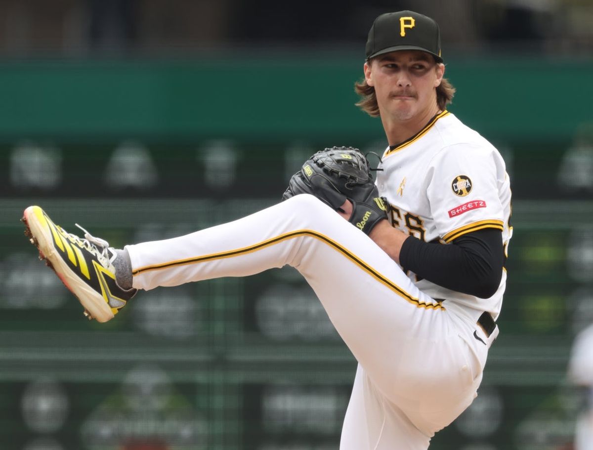 Sep 7, 2025; Pittsburgh, Pennsylvania, USA;  Pittsburgh Pirates starting pitcher Bubba Chandler (57) delivers a pitch against the Milwaukee Brewers during the first inning at PNC Park. Mandatory Credit: Charles LeClaire-Imagn Images